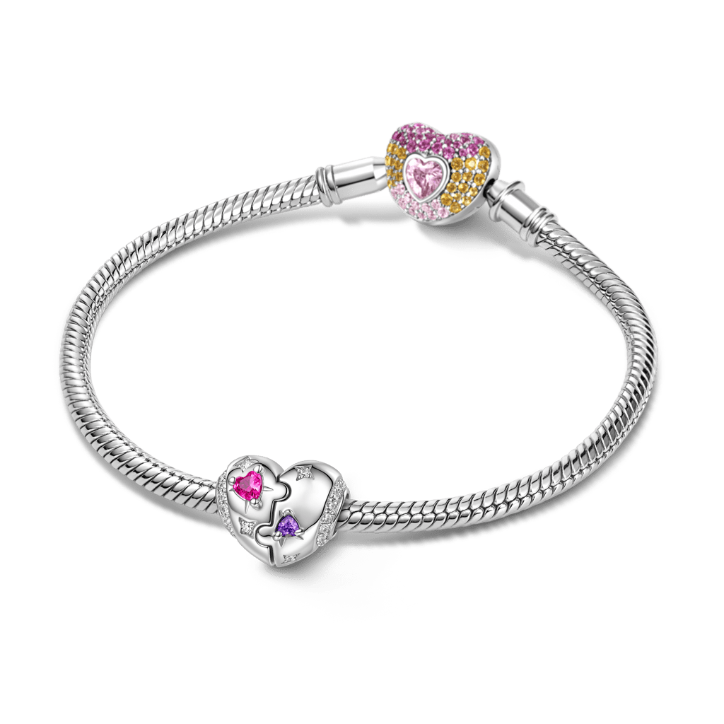 Gnoce Heart-shaped Puzzle Birthstone Charm Platinum-plated Silver Blend_4