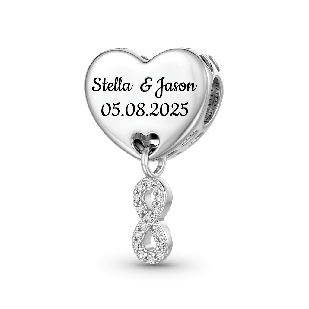 Gnoce Engravable Wedding Date Infinite Love Charm Platinum-plated Silver Blend_1