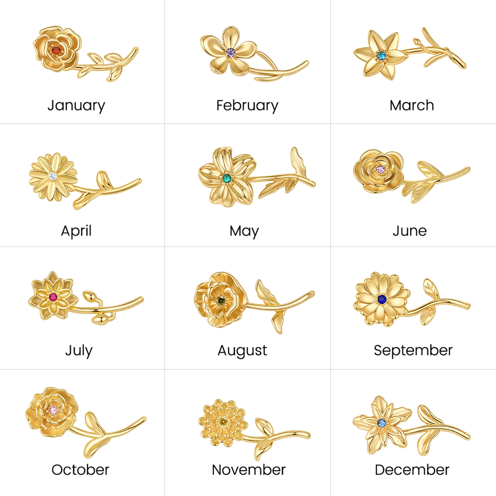Gnoce Solid‌ Birthday Flower Birthstone Necklace_5