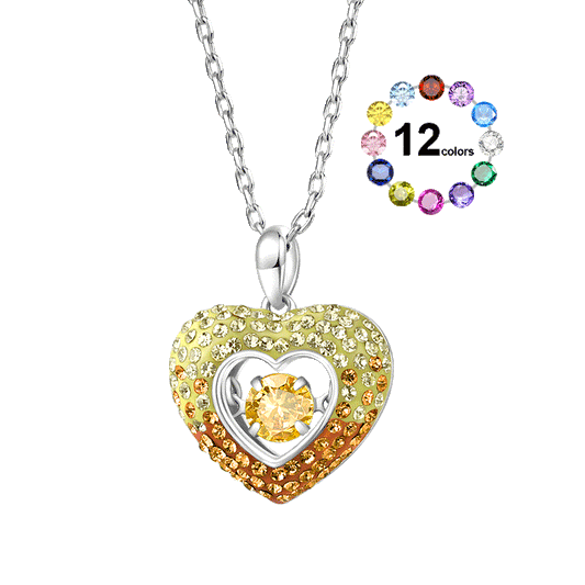 Sparkling Pavé Heart Dancing Birthstone Pendant Necklace_1