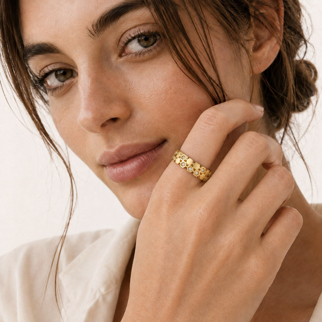 Gnoce Honeycomb Hexagon Filigree Ring_3