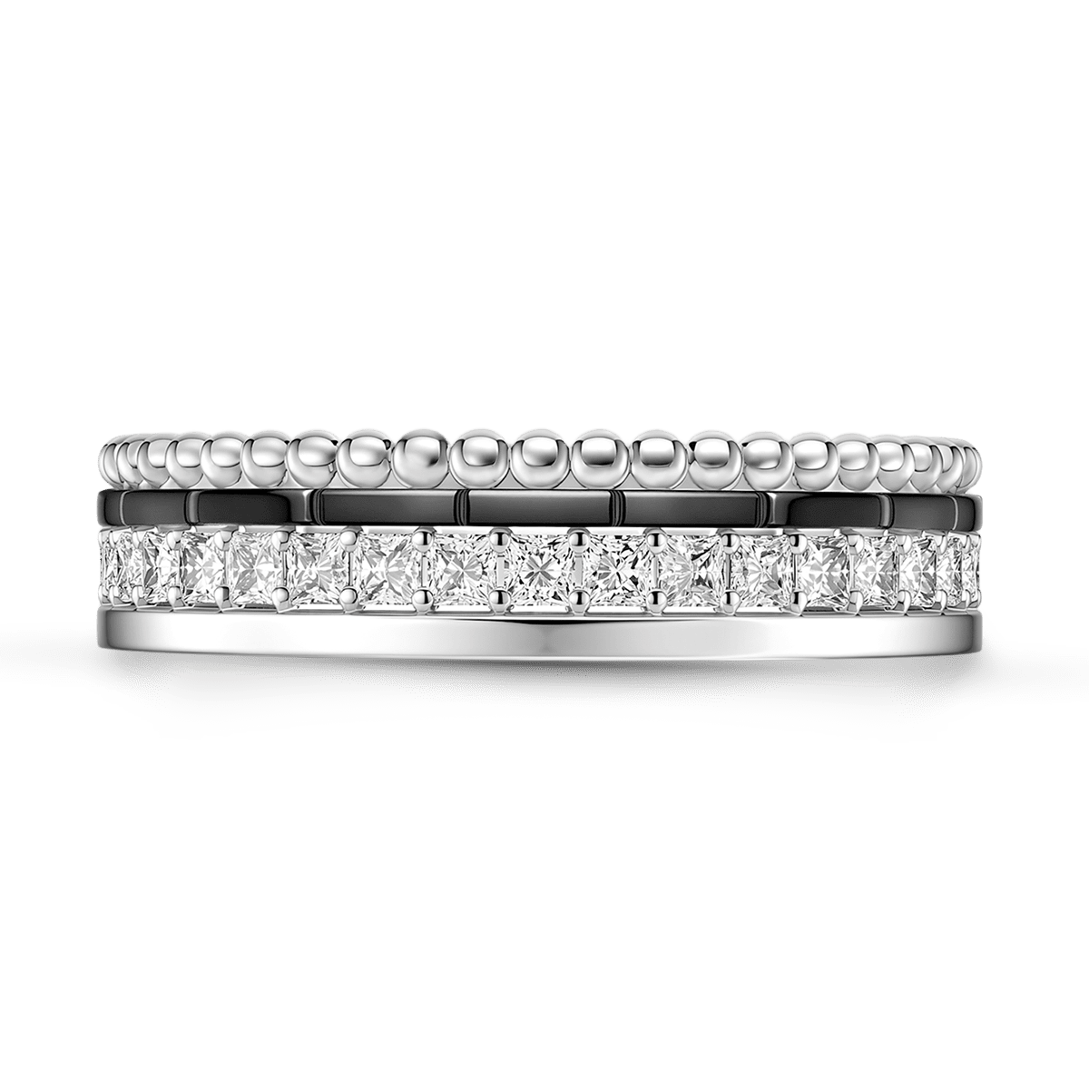 Gnoce Stacked Beaded Band Ring Platinum-plated Silver Blend_1