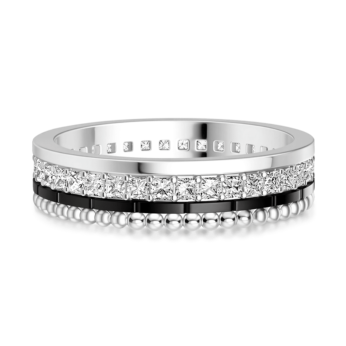 Gnoce Stacked Beaded Band Ring Platinum-plated Silver Blend_4