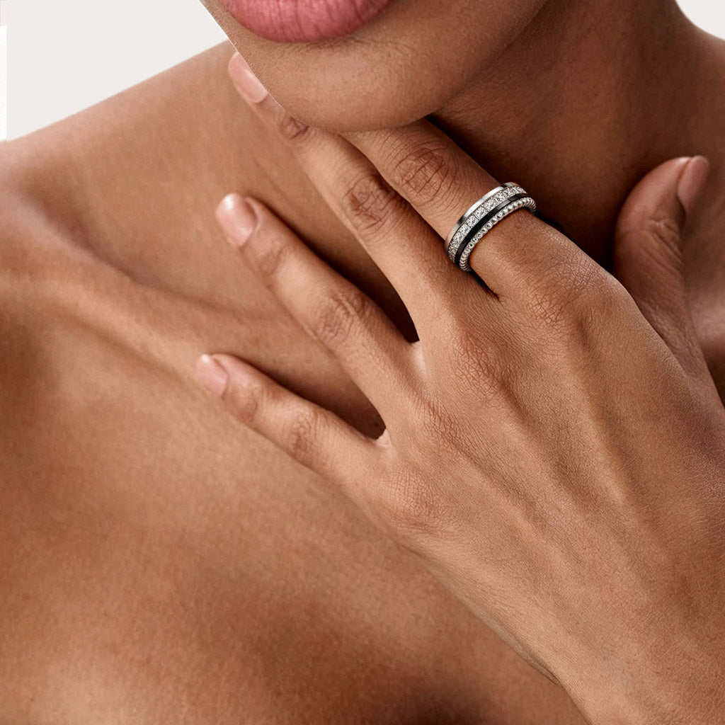 Gnoce Stacked Beaded Band Ring Platinum-plated Silver Blend_2