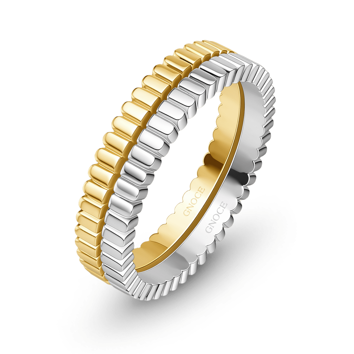 Gnoce Gold Silver Beaded Eternity Stacking Ring Set_4