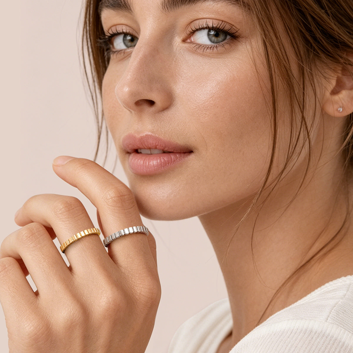 Gnoce Gold Silver Beaded Eternity Stacking Ring Set_3