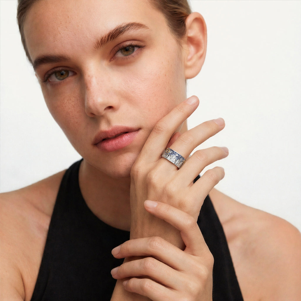 Gnoce Mountain Cloud Starry Sky Ring Platinum-plated Silver Blend_3