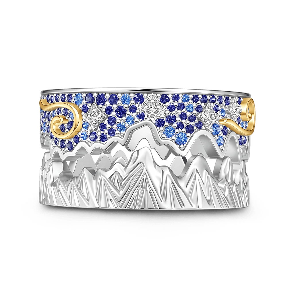 Gnoce Mountain Cloud Starry Sky Ring Platinum-plated Silver Blend_5