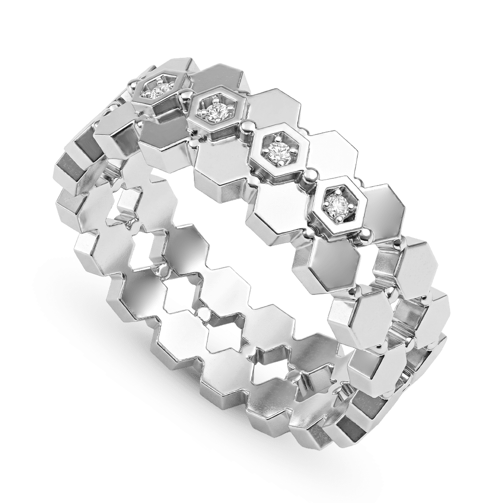 Gnoce Honeycomb Hexagon Filigree Ring Platinum-plated Silver Blend_4