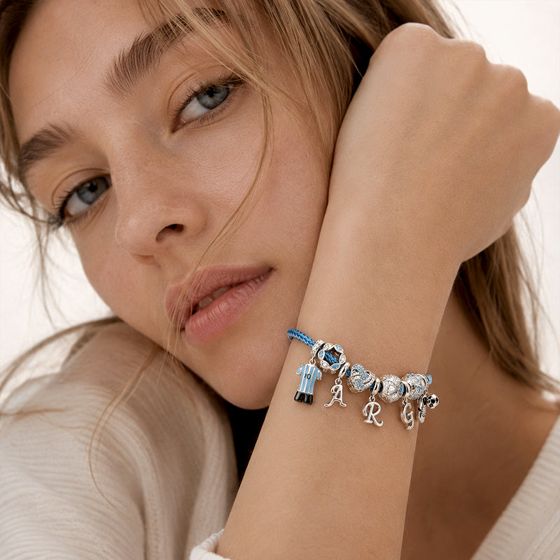 Gnoce Argentinian Style Sky Blue Soccer Jersey Sneaker Charm Bracelet_3