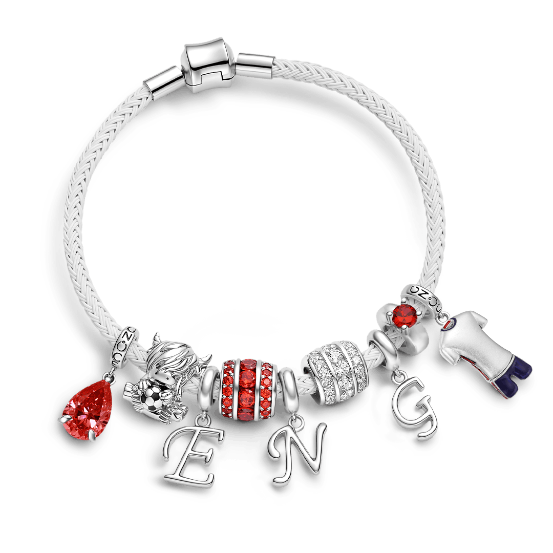Gnoce England Soccer Team Themed White Dark Blue Jersey Charm Bracelet_1