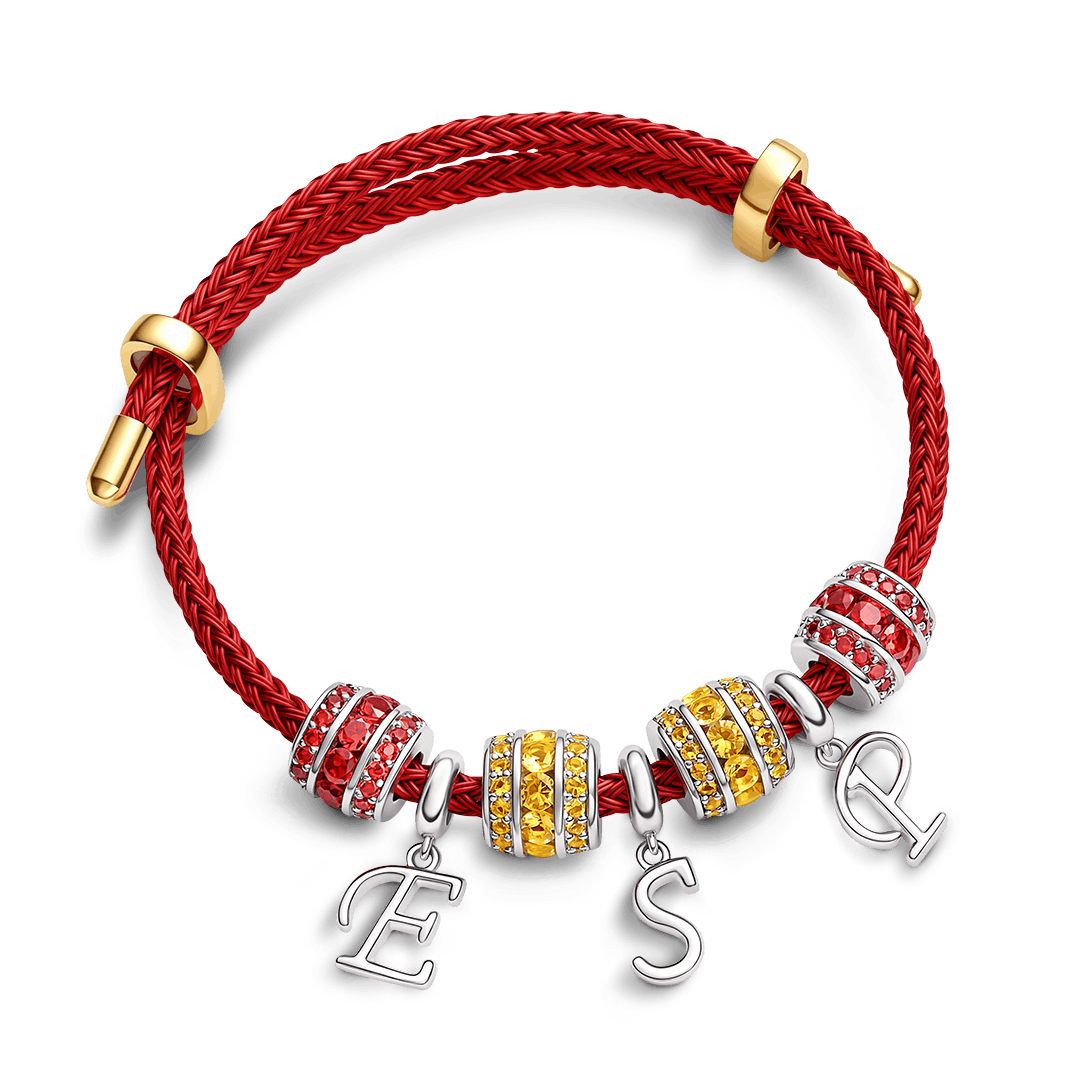 Gnoce Spanish Style Red Yellow Bead Charm Bracelet For Soccer Fans_1