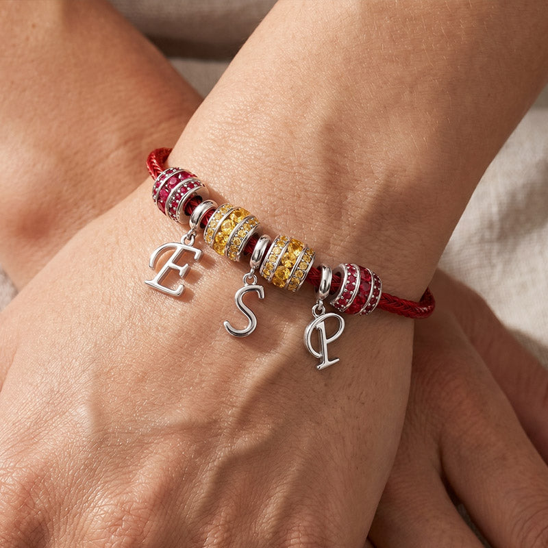 Gnoce Spanish Style Red Yellow Bead Charm Bracelet For Soccer Fans_2