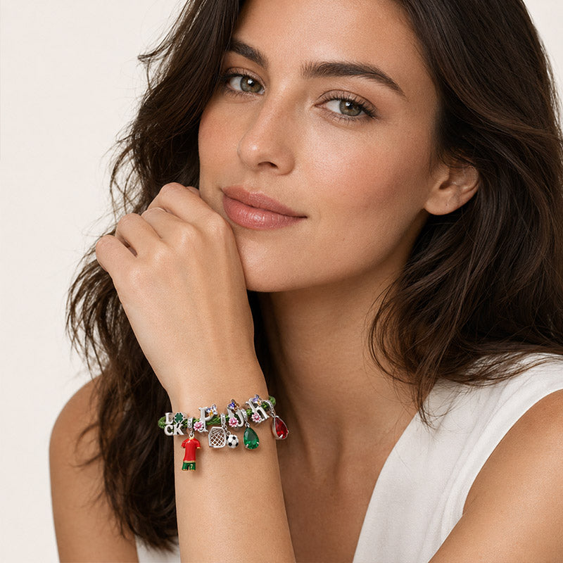 Gnoce Portuguese Style Red Green Soccer Jersey Charm Bracelet_3
