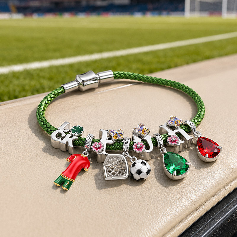 Gnoce Portuguese Style Red Green Soccer Jersey Charm Bracelet_4