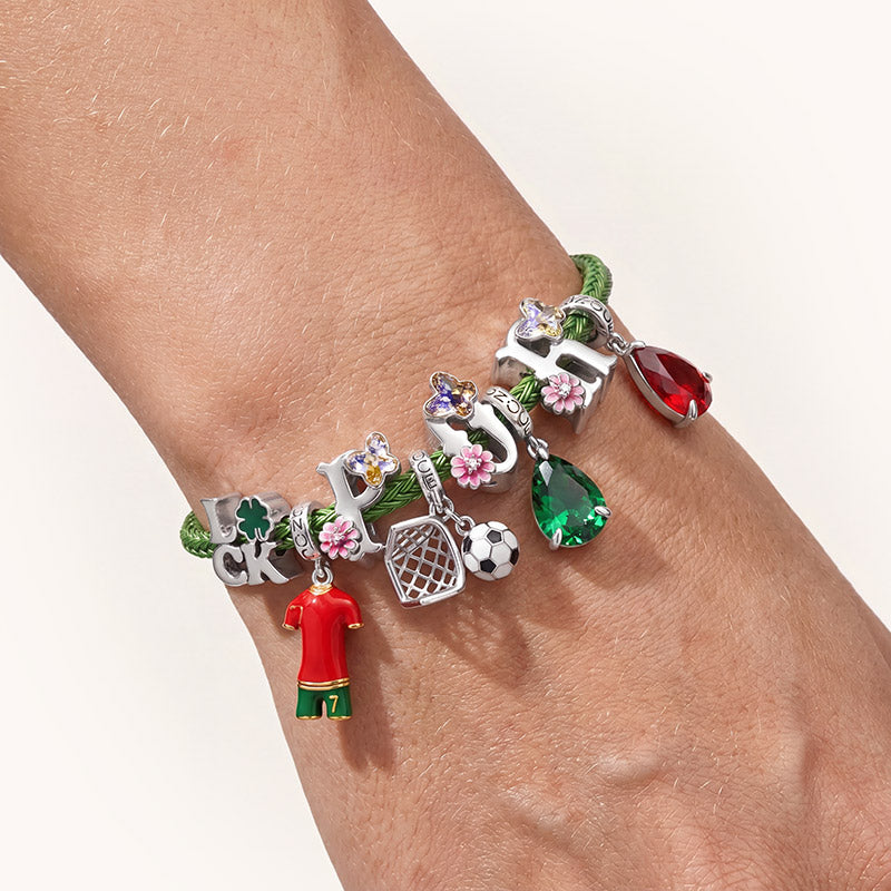 Gnoce Portuguese Style Red Green Soccer Jersey Charm Bracelet_2
