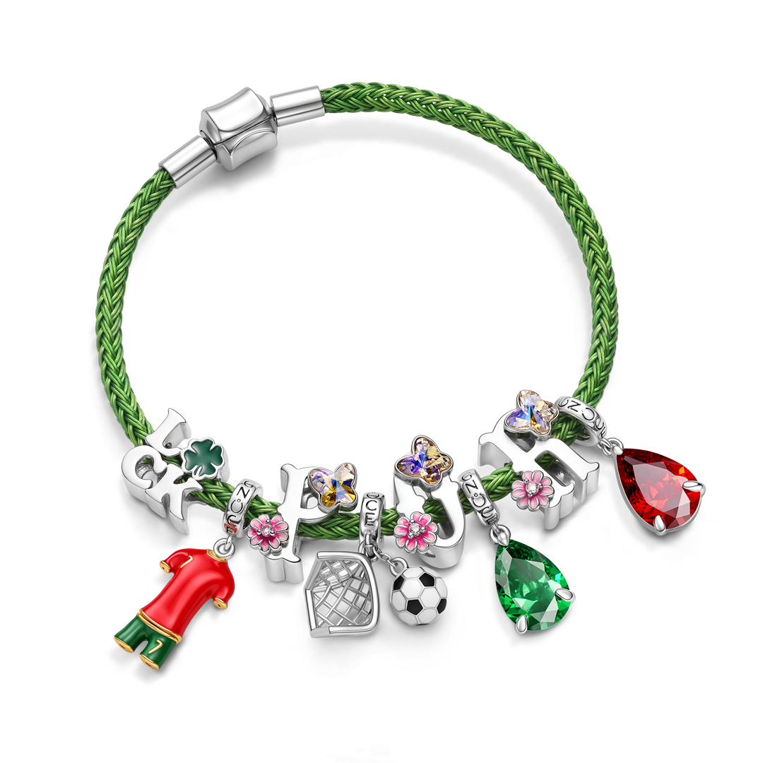 Gnoce Portuguese Style Red Green Soccer Jersey Charm Bracelet_1
