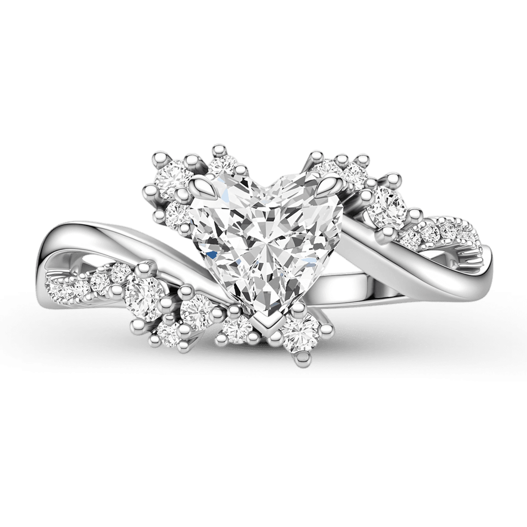 Gnoce Heart Cut Moissanite Twisted Shank Cluster Ring Platinum-plated Silver Blend_1