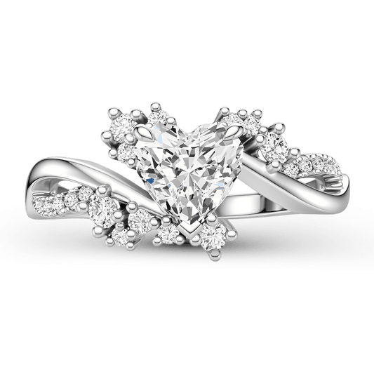Gnoce Heart Cut Moissanite Twisted Shank Cluster Ring Platinum-plated Silver Blend_1