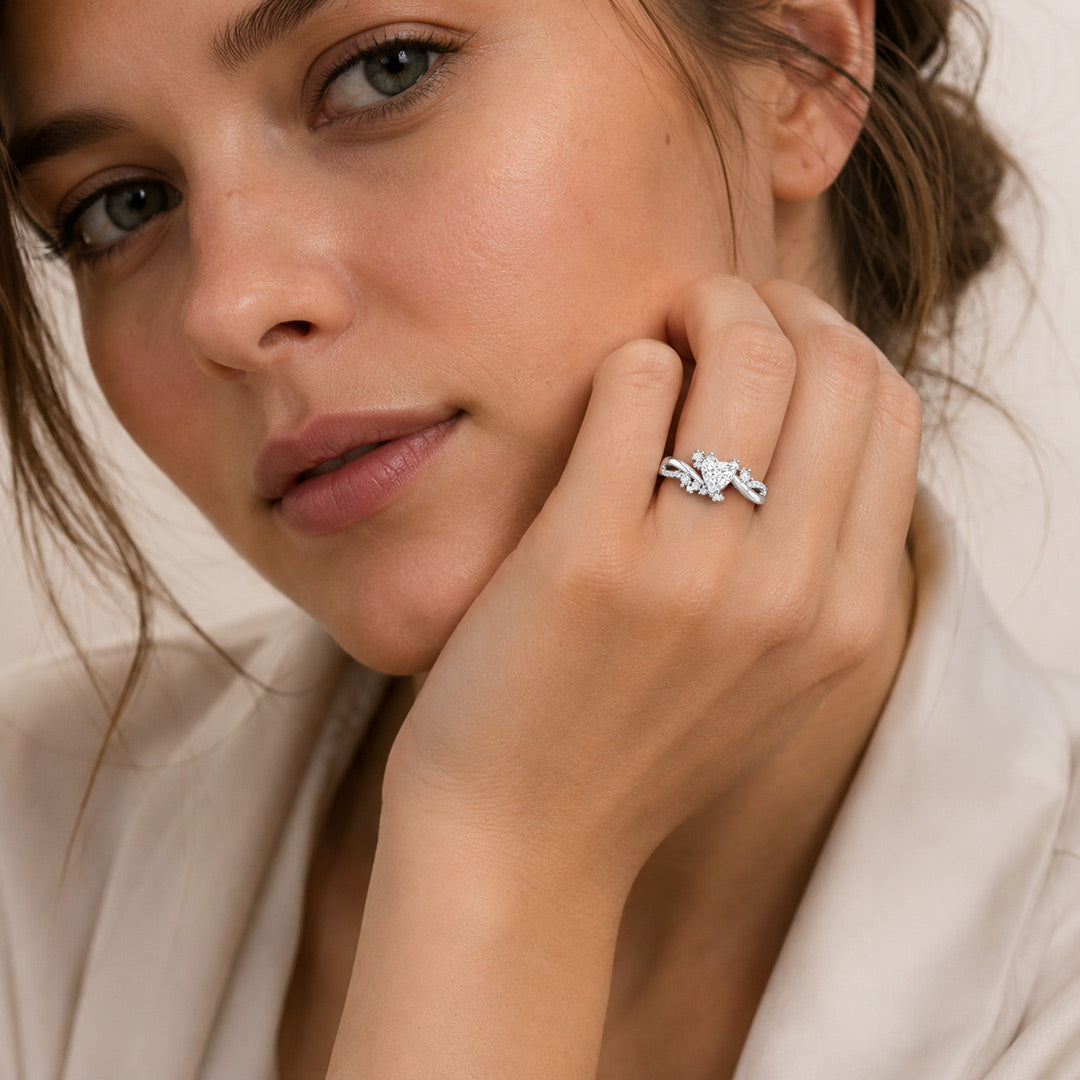 Gnoce Heart Cut Moissanite Twisted Shank Cluster Ring Platinum-plated Silver Blend_3