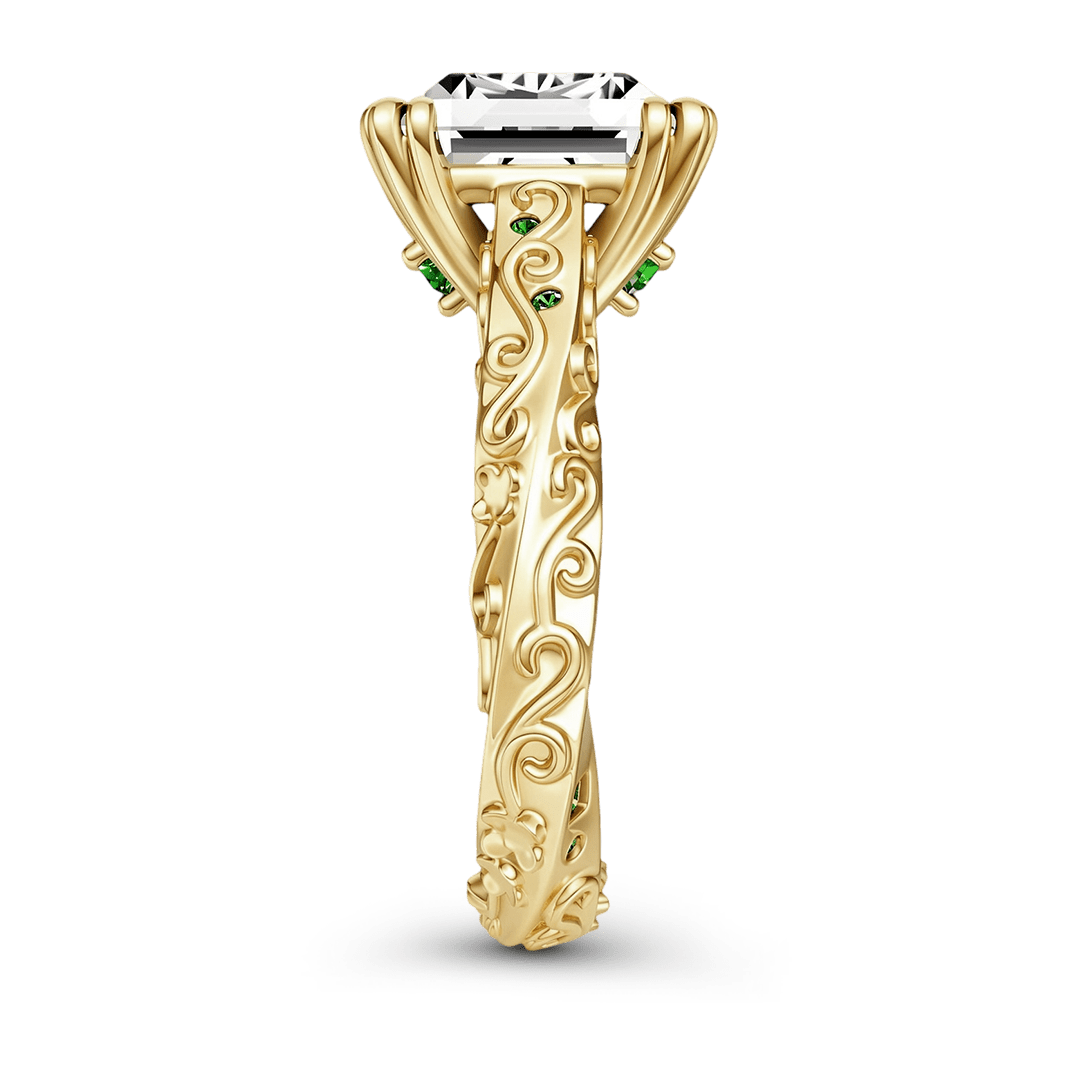 Gnoce Radiant Cut Moissanite Emerald Floral Filigree Vintage Engagement Ring_6