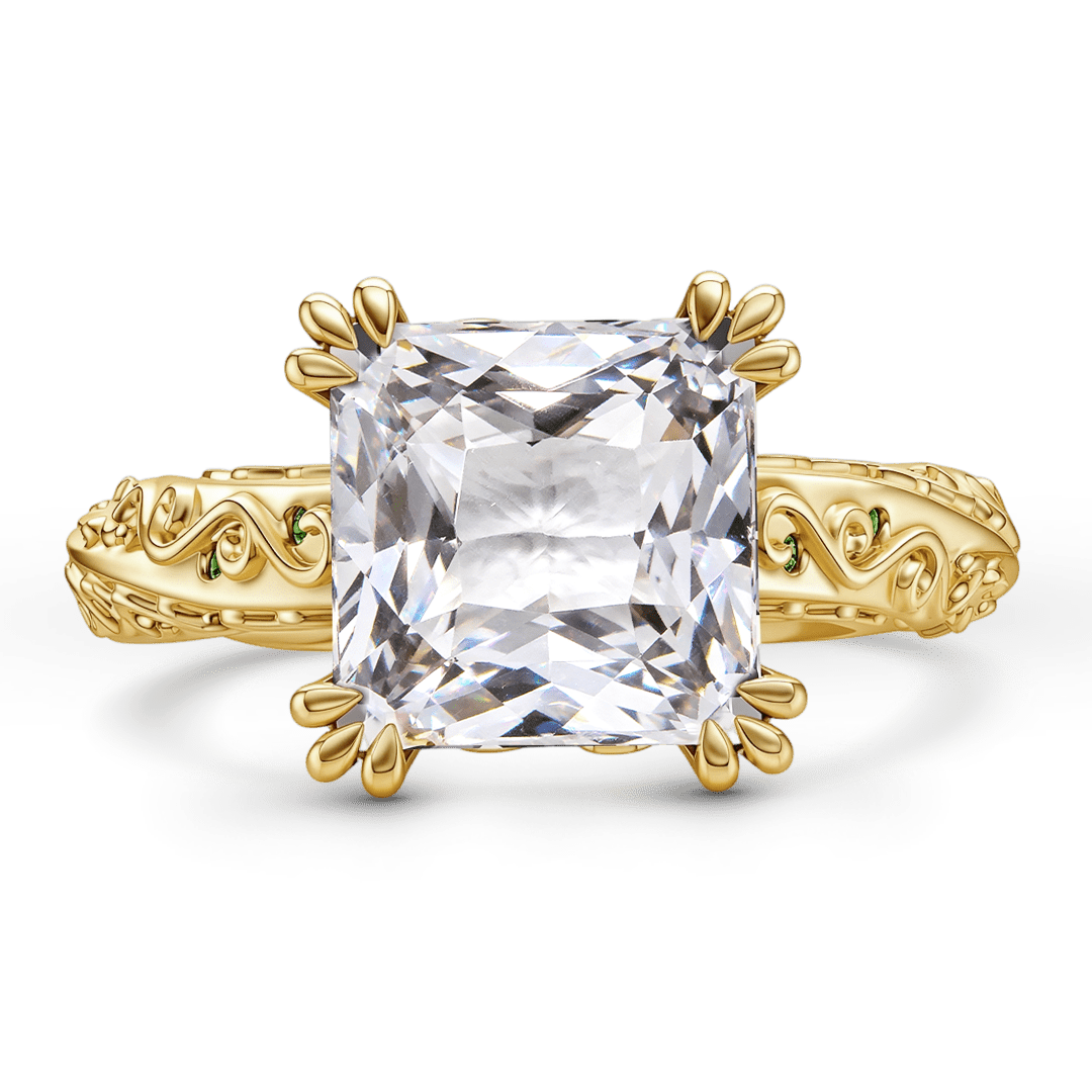 Gnoce Radiant Cut Moissanite Emerald Floral Filigree Vintage Engagement Ring_1