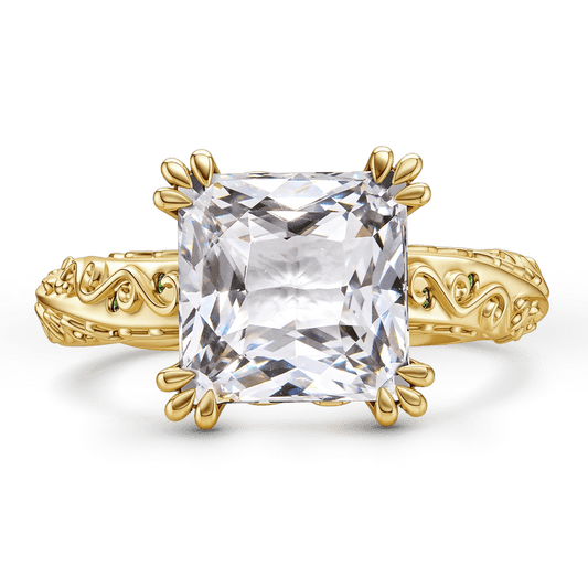 Gnoce Radiant Cut Moissanite Emerald Floral Filigree Vintage Engagement Ring_1