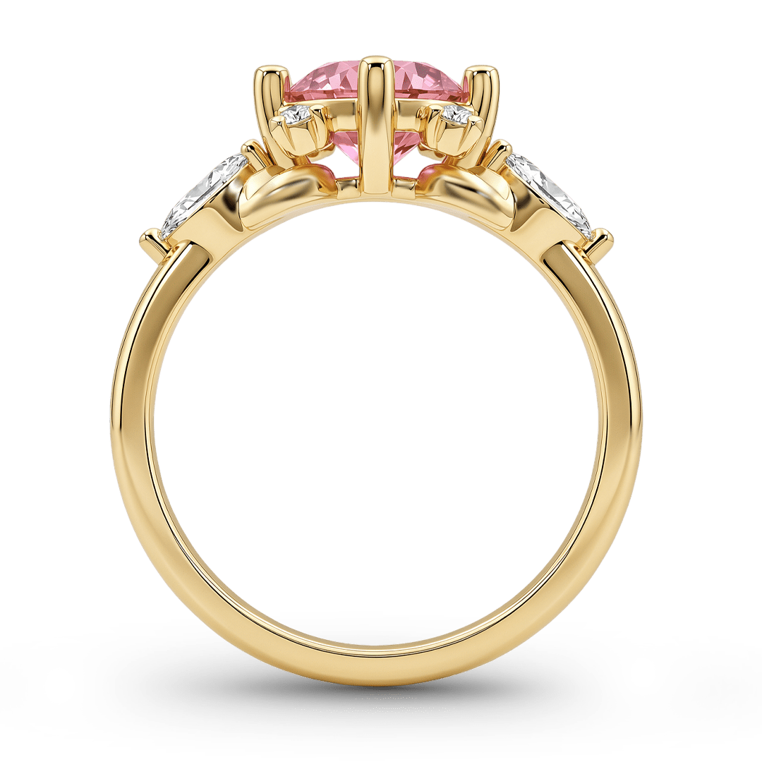 Gnoce Faceted Pink Stone Leaf Motif Ring_5