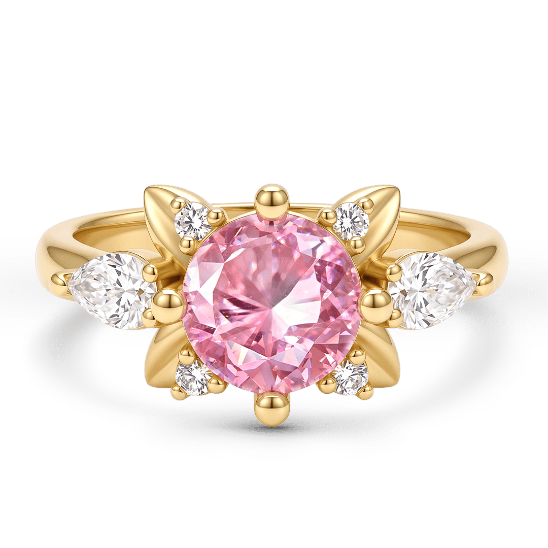 Gnoce Faceted Pink Stone Leaf Motif Ring_1