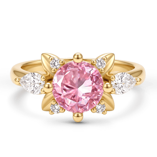 Gnoce Faceted Pink Stone Leaf Motif Ring_1