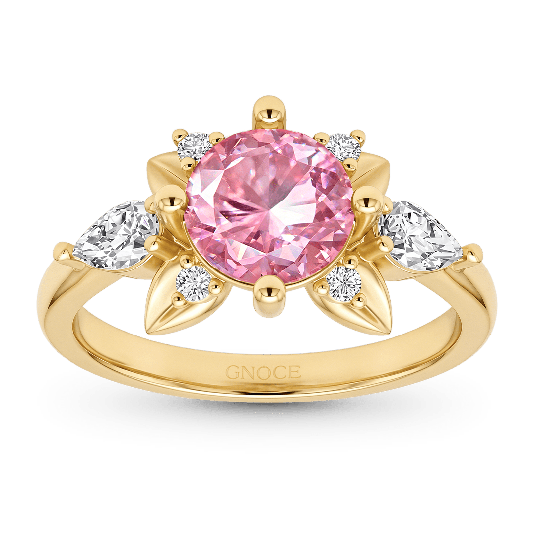 Gnoce Faceted Pink Stone Leaf Motif Ring_4