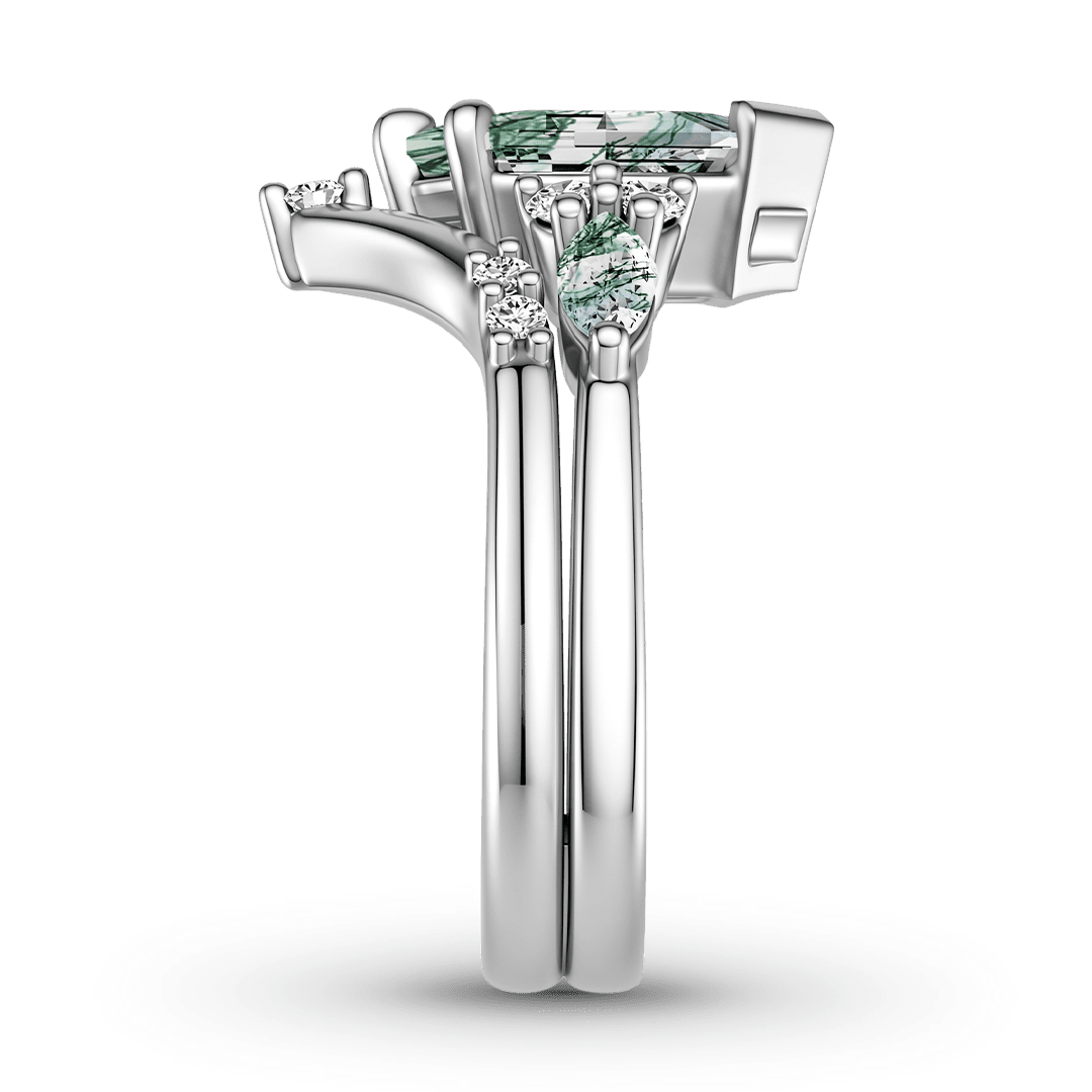 Gnoce Hexagon Moss Agate Ring Set Platinum-plated Silver Blend_5
