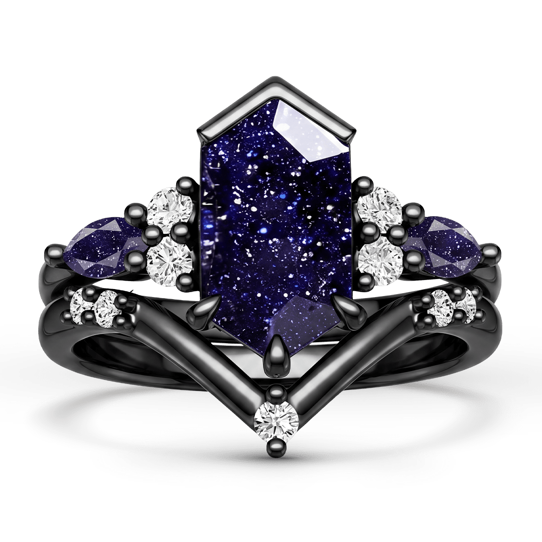 Gnoce Dark Blue Starry Night Sparkling Gemstone Ring Set_1