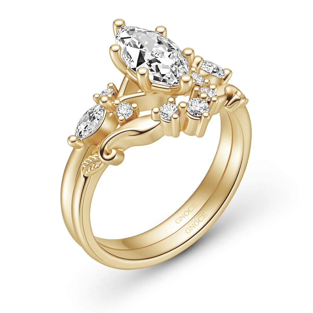Gnoce Marquise Moissanite Vintage Filigree Engagement Ring Set_4