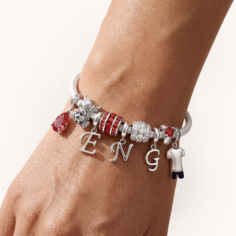 Gnoce England Soccer Team Themed White Dark Blue Jersey Charm Bracelet_2