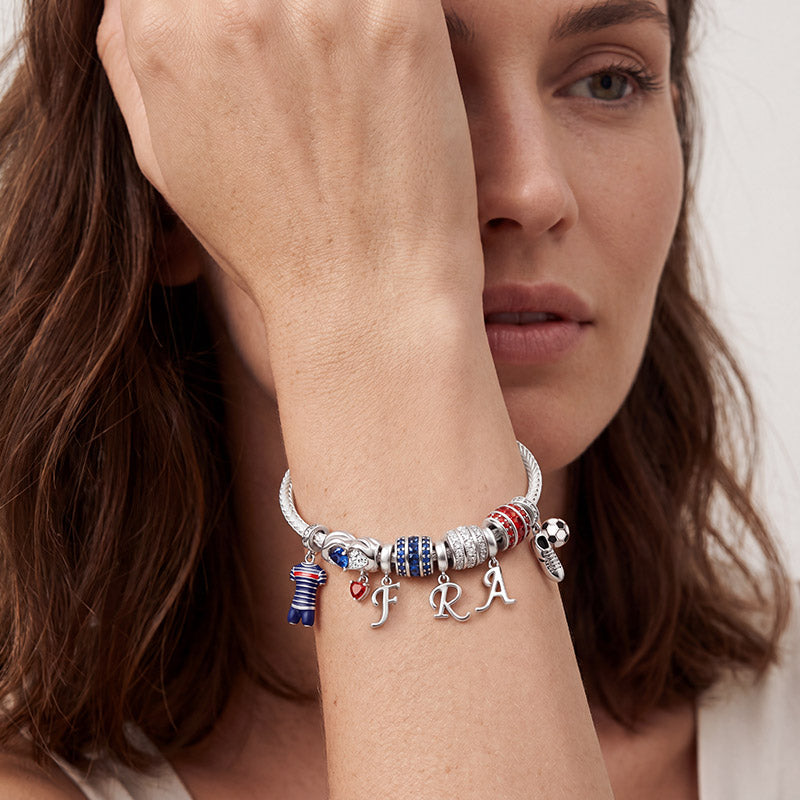 Gnoce French Style Red Blue Soccer Jersey Sneaker Charm Bracelet_3