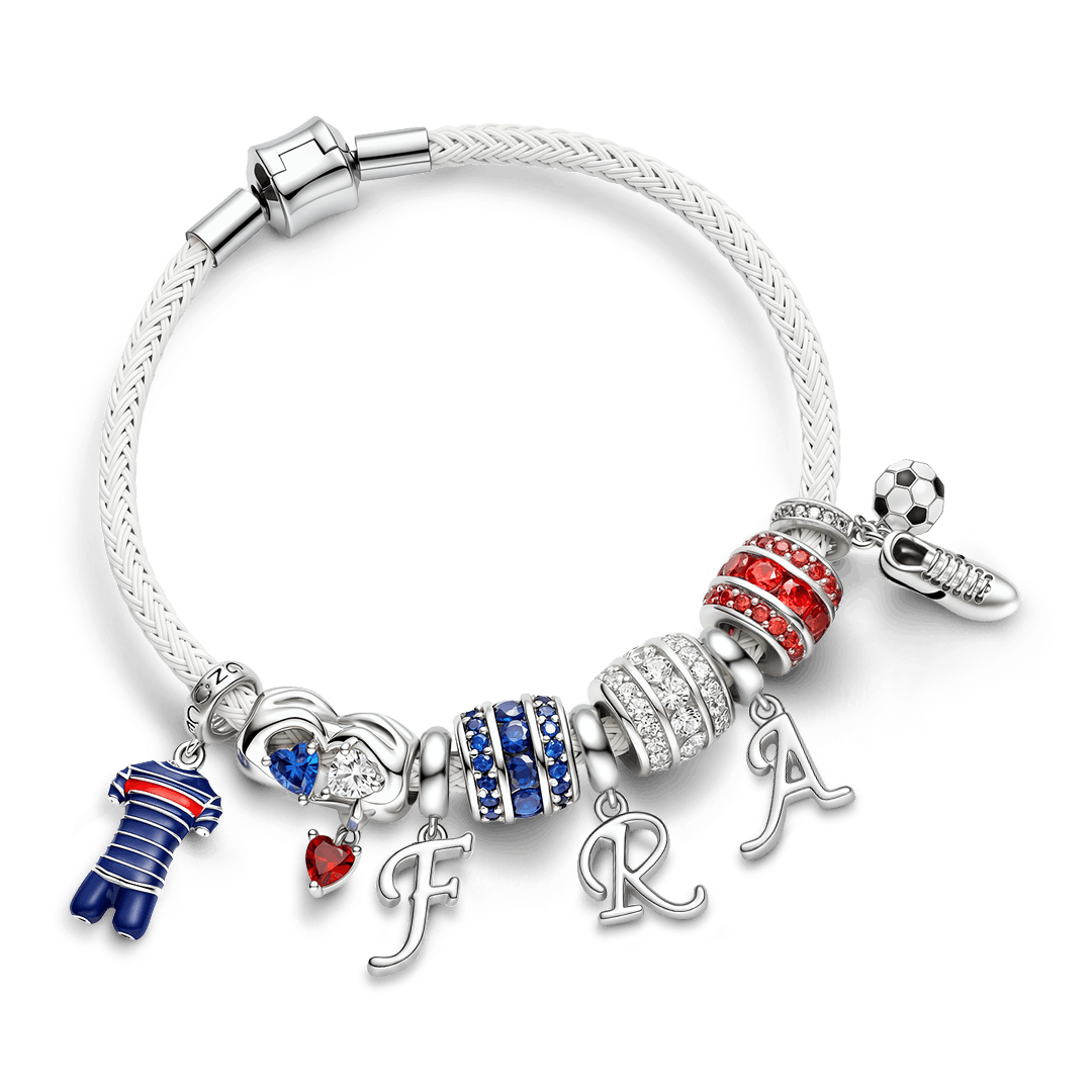 Gnoce French Style Red Blue Soccer Jersey Sneaker Charm Bracelet_1