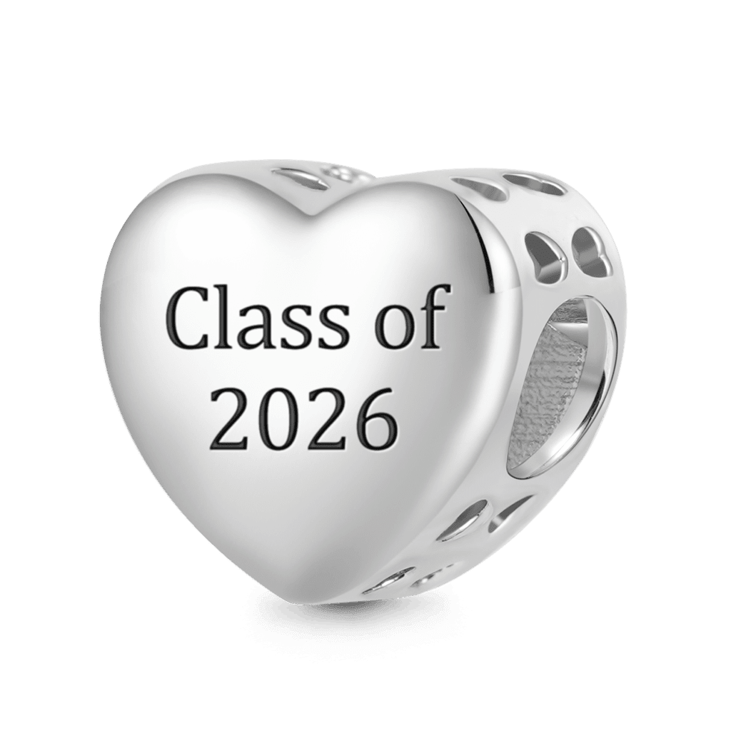 Gnoce Graduation Engravable Heart Charm Platinum-plated Silver Blend_1