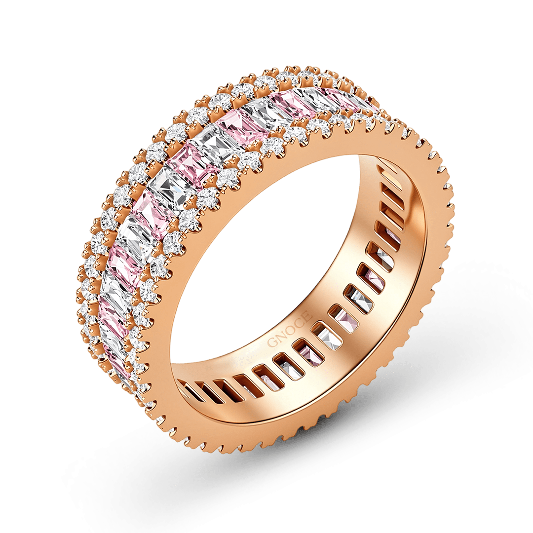 Gnoce Three-Row Eternity Emerald-Cut Pink Ring_4