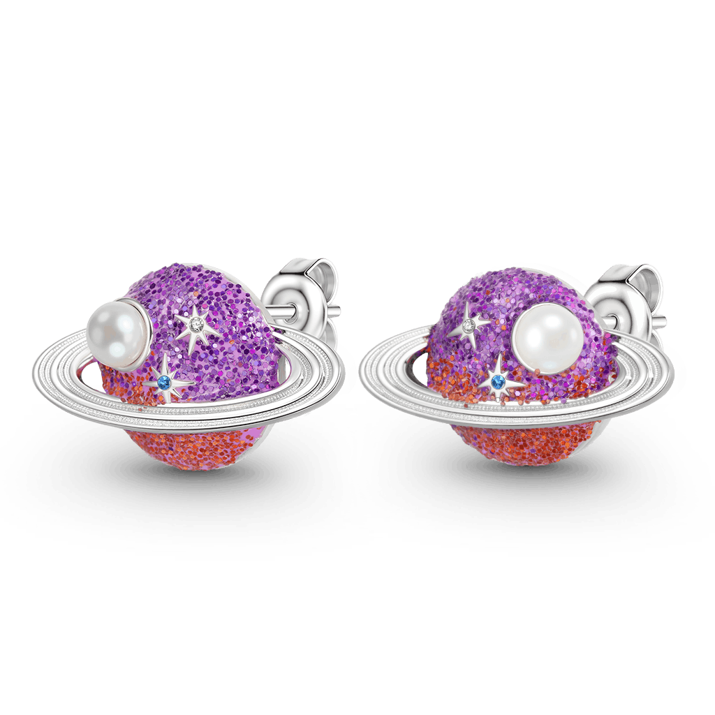 Gnoce Purple Red Gradient Planet Stud Earrings_1