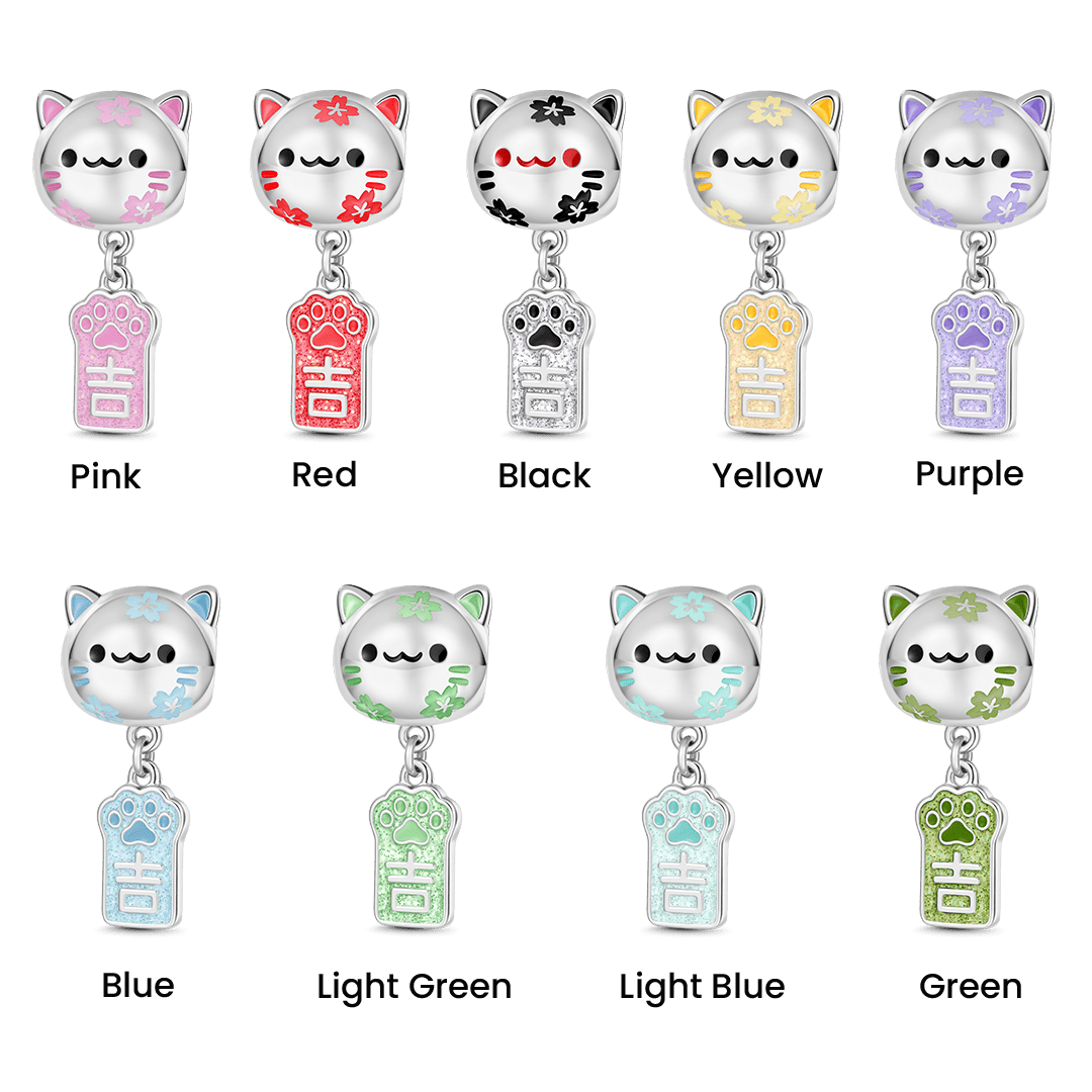 Gnoce Engravable Cat Wind Chime Amulet Charm Platinum-plated Silver Blend_2