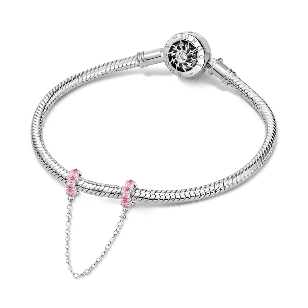 Gnoce Cherry Blossom Safety Chain Charm Platinum-plated Silver Blend_3