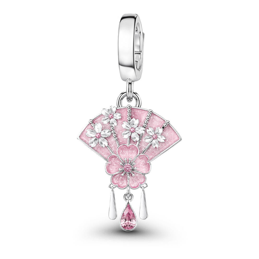 Gnoce Japanese Sakura Fan Charm Platinum-plated Silver Blend_1