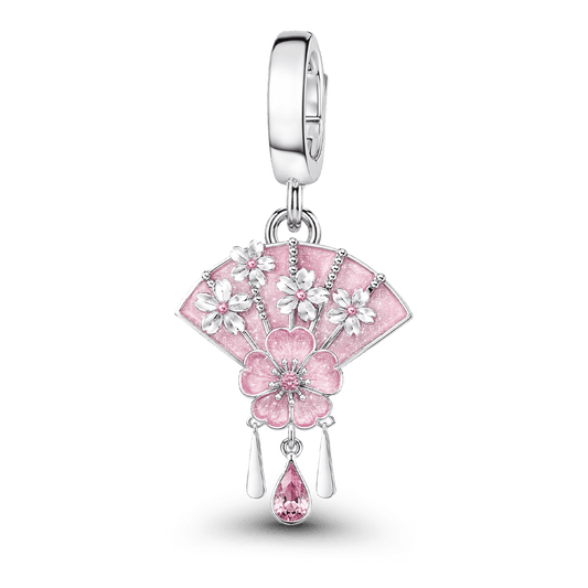 Gnoce Japanese Sakura Fan Charm Platinum-plated Silver Blend_1