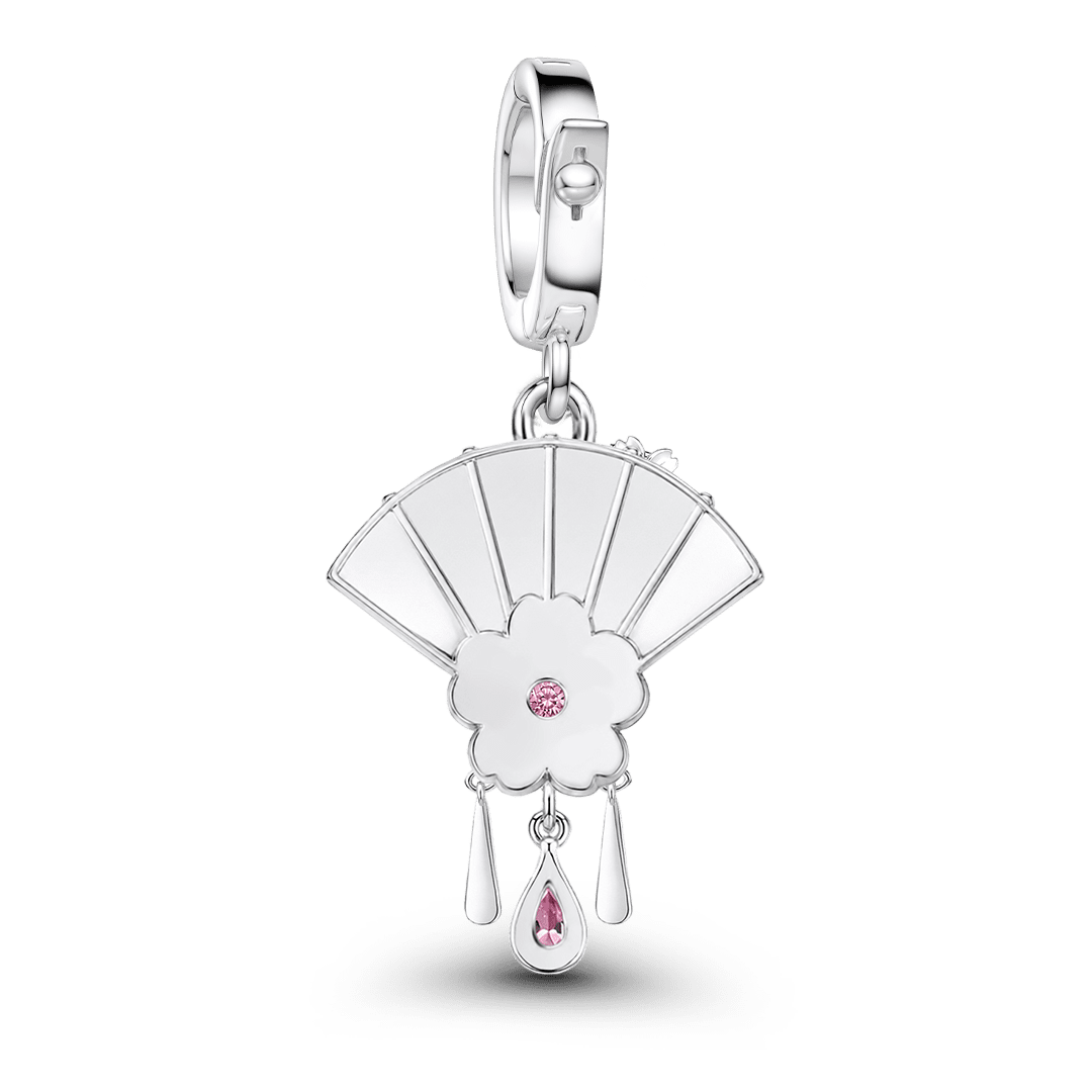 Gnoce Japanese Sakura Fan Charm Platinum-plated Silver Blend_5