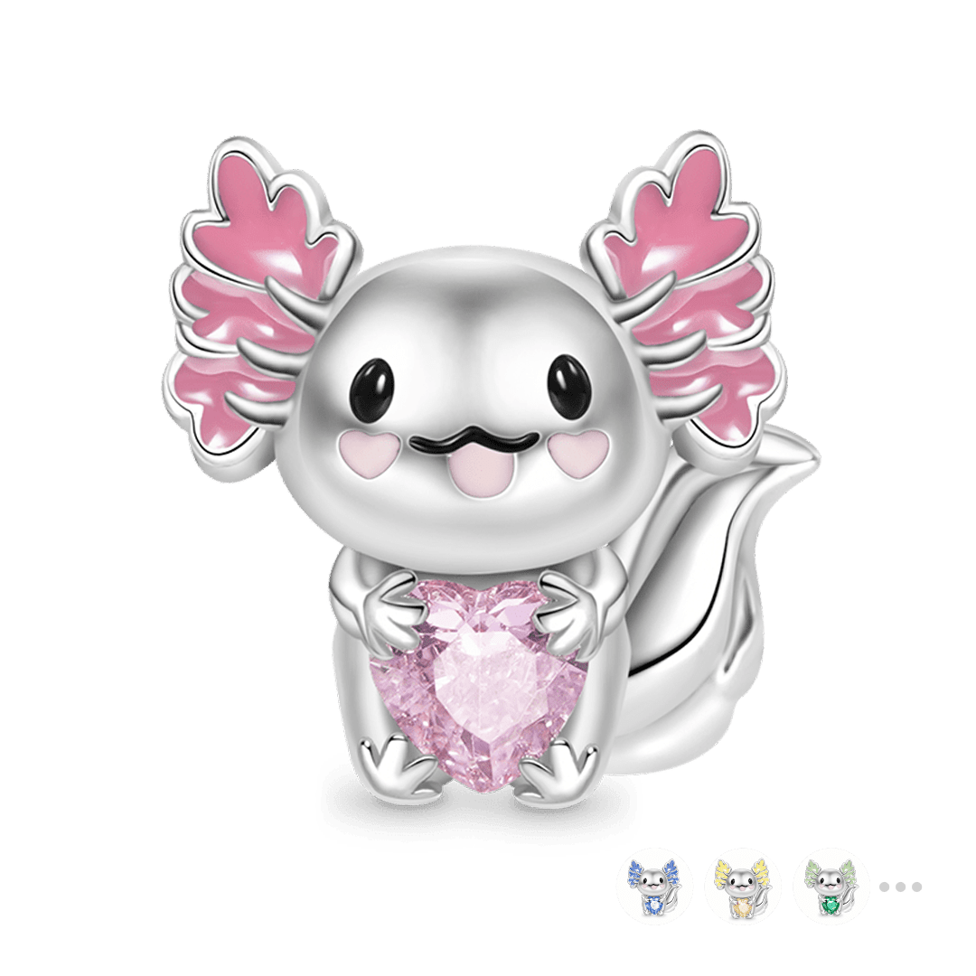 Mexican Axolotl Embraces Heart Gemstone Charm Bead Sterling Silver_1