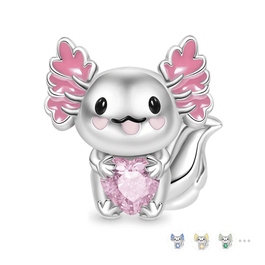 Mexican Axolotl Embraces Heart Gemstone Charm Bead Sterling Silver_1