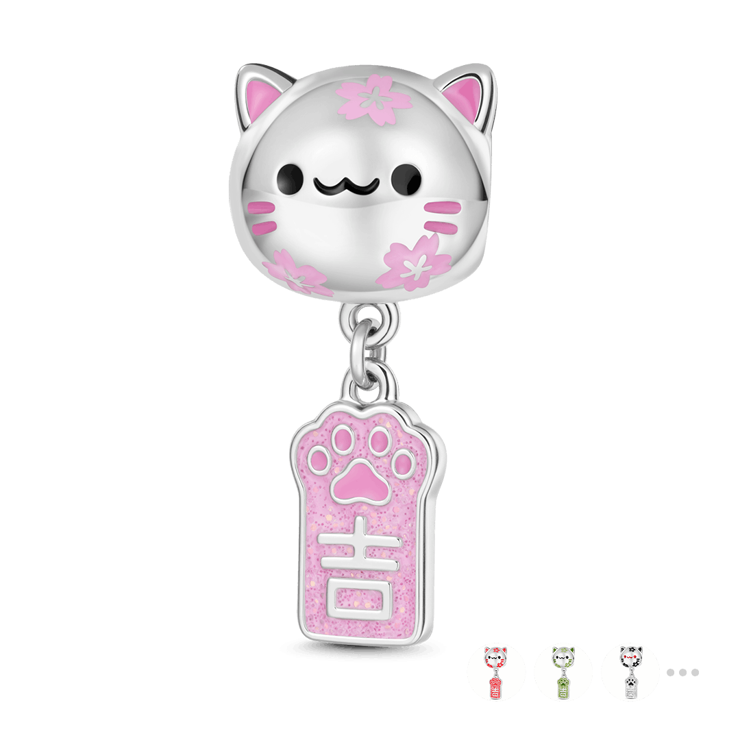 Gnoce Engravable Cat Wind Chime Amulet Charm Platinum-plated Silver Blend_1