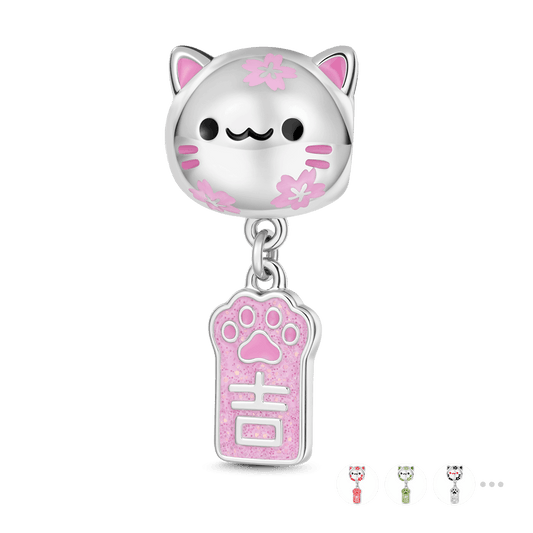 Gnoce Engravable Cat Wind Chime Amulet Charm Platinum-plated Silver Blend_1