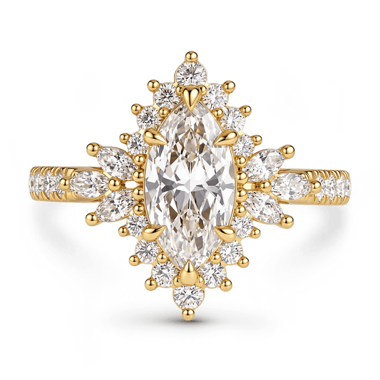 Gnoce Marquise Cut Moissanite Halo Cluster Engagement Ring_1